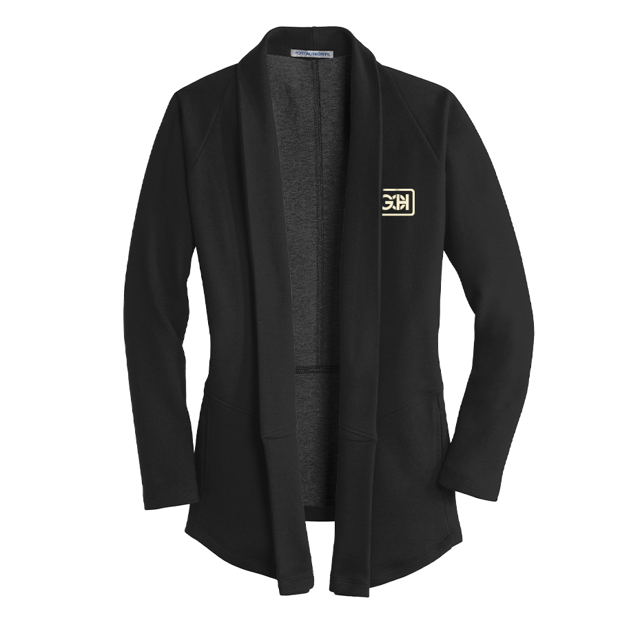 Deep Black/Charcoal Heather Port Authority Women's Interlock Cardigan