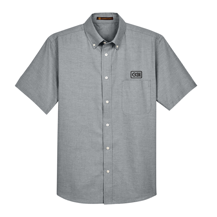 Oxford Grey Harriton Men's Short-Sleeve Oxford with Stain-Release