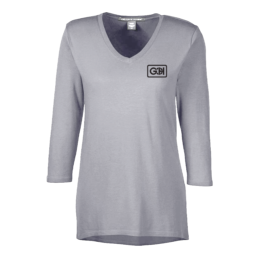 Grey Heather Devon & Jones Bracelet-Length V-Neck